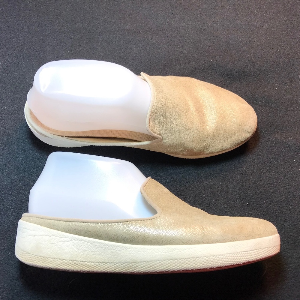 Fit Flop Superskate Shimmer Suede Mules Slip On Gold Metallic Size 7